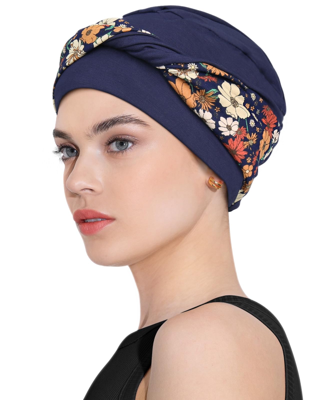 Awefeel Chemo Turbans Floret Navy Blue