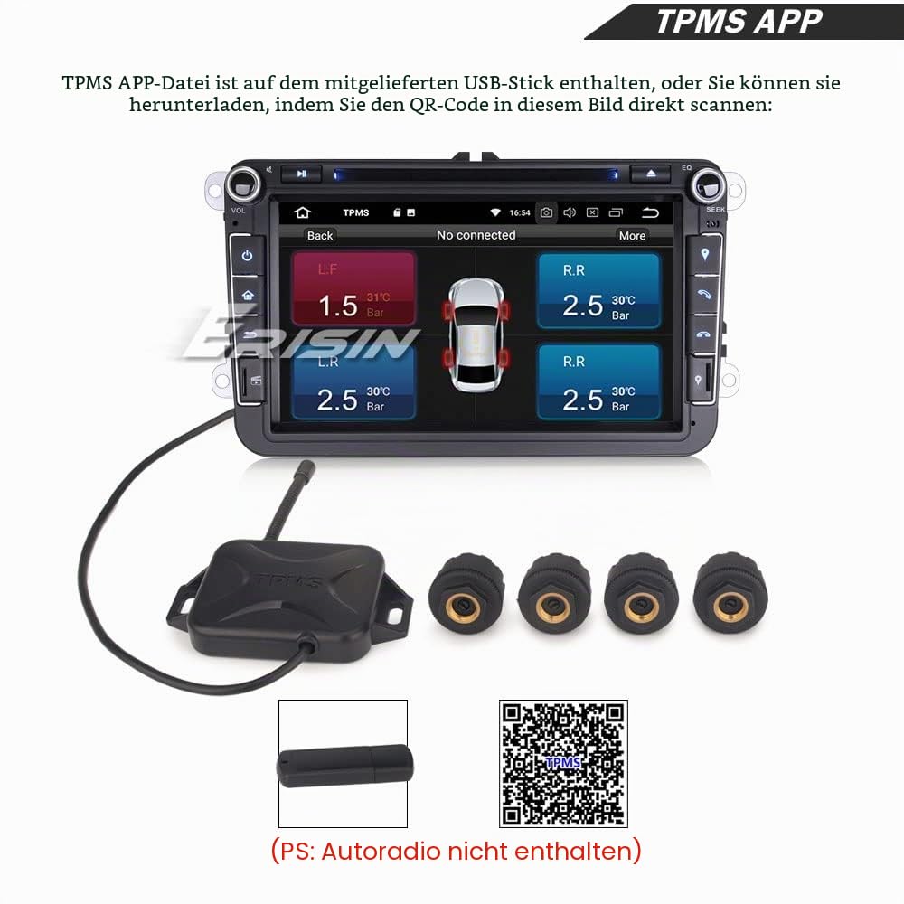 erisin TPMS 4 Sensor Adapter Empfänger Kit Auto USB TPMS Interne Reifendrucksensoren Reifendruckkontrolle Ersatz für Android GPS Navigation Display