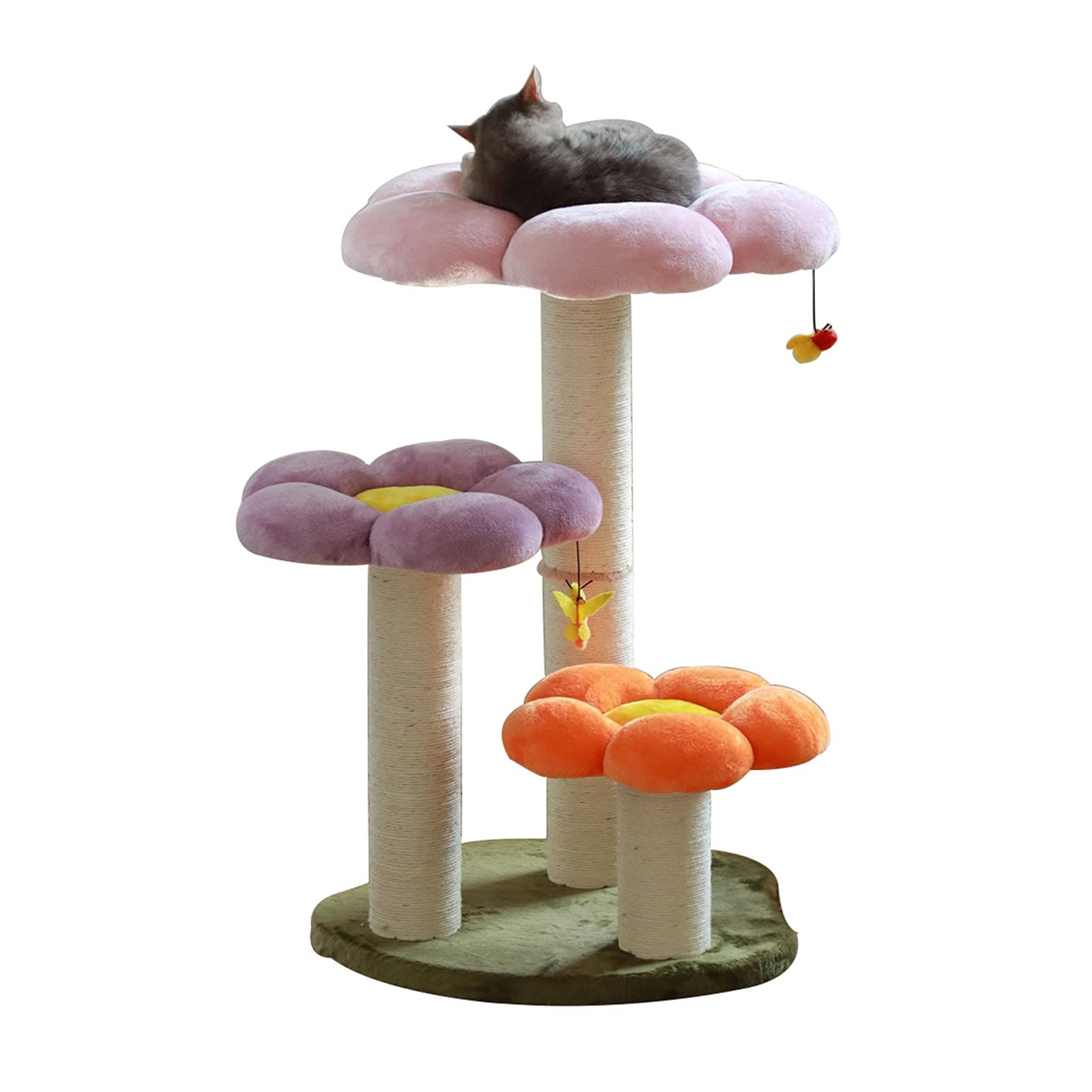 Arbre à chat en flanelle douce Cats Towers avec cabane et griffoirs pour salon moderne