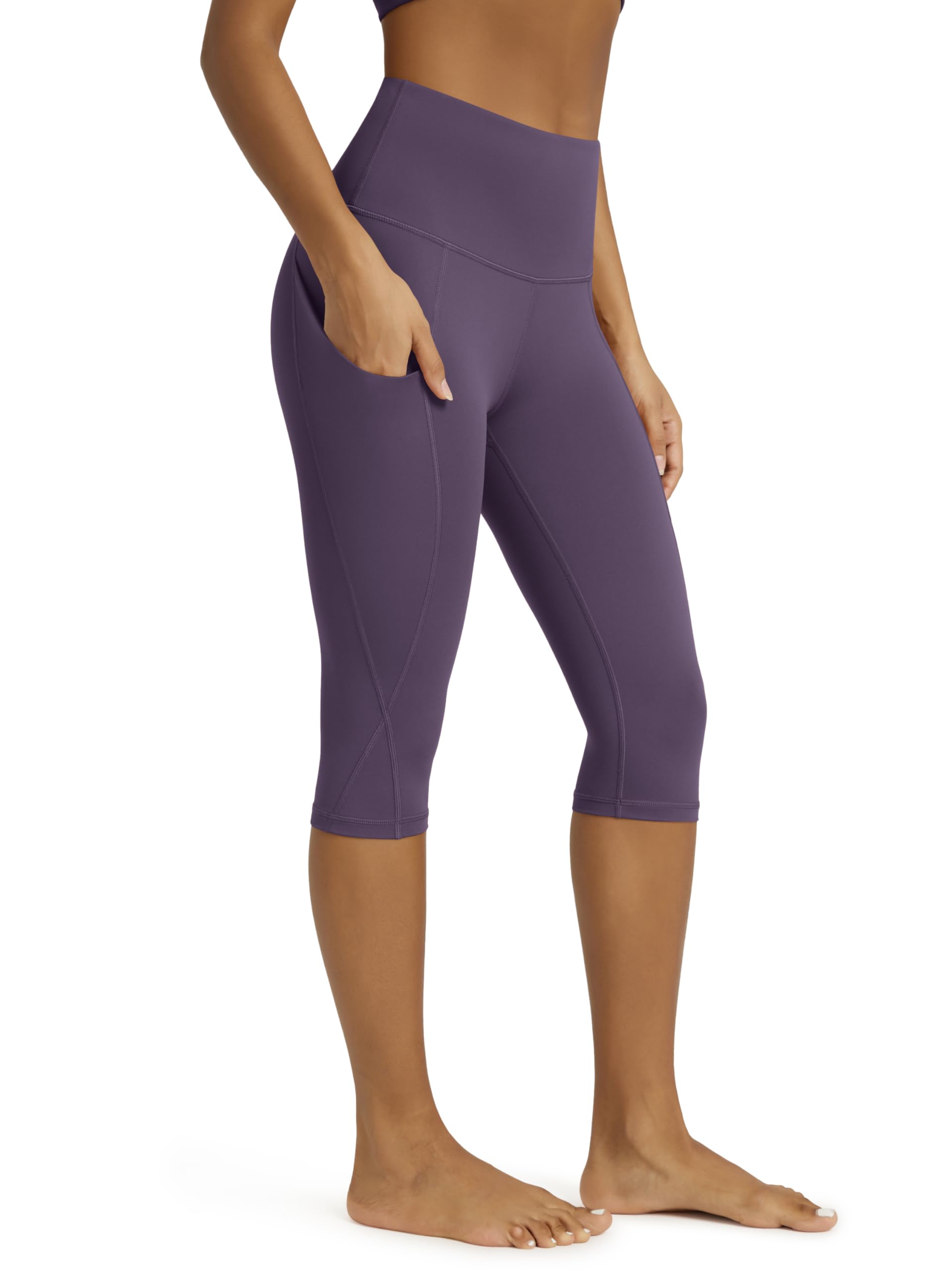 ODODOS Women's High Waisted Yoga Capris with Pockets, Tummy Control Non See Through Workout Athletic Running Capri Leggings