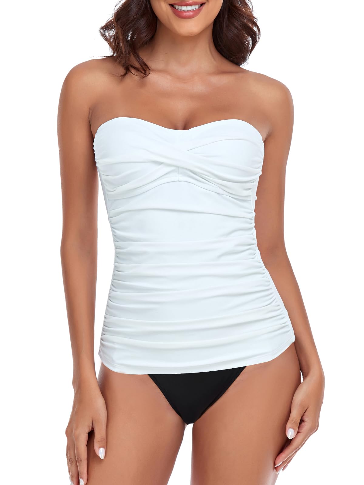 RELLECIGA Tankini froncé pour femme - Contrôle du ventre - Maillot de bain deux pièces - Tankini bandeau avec bas de maillot de bain coquin
