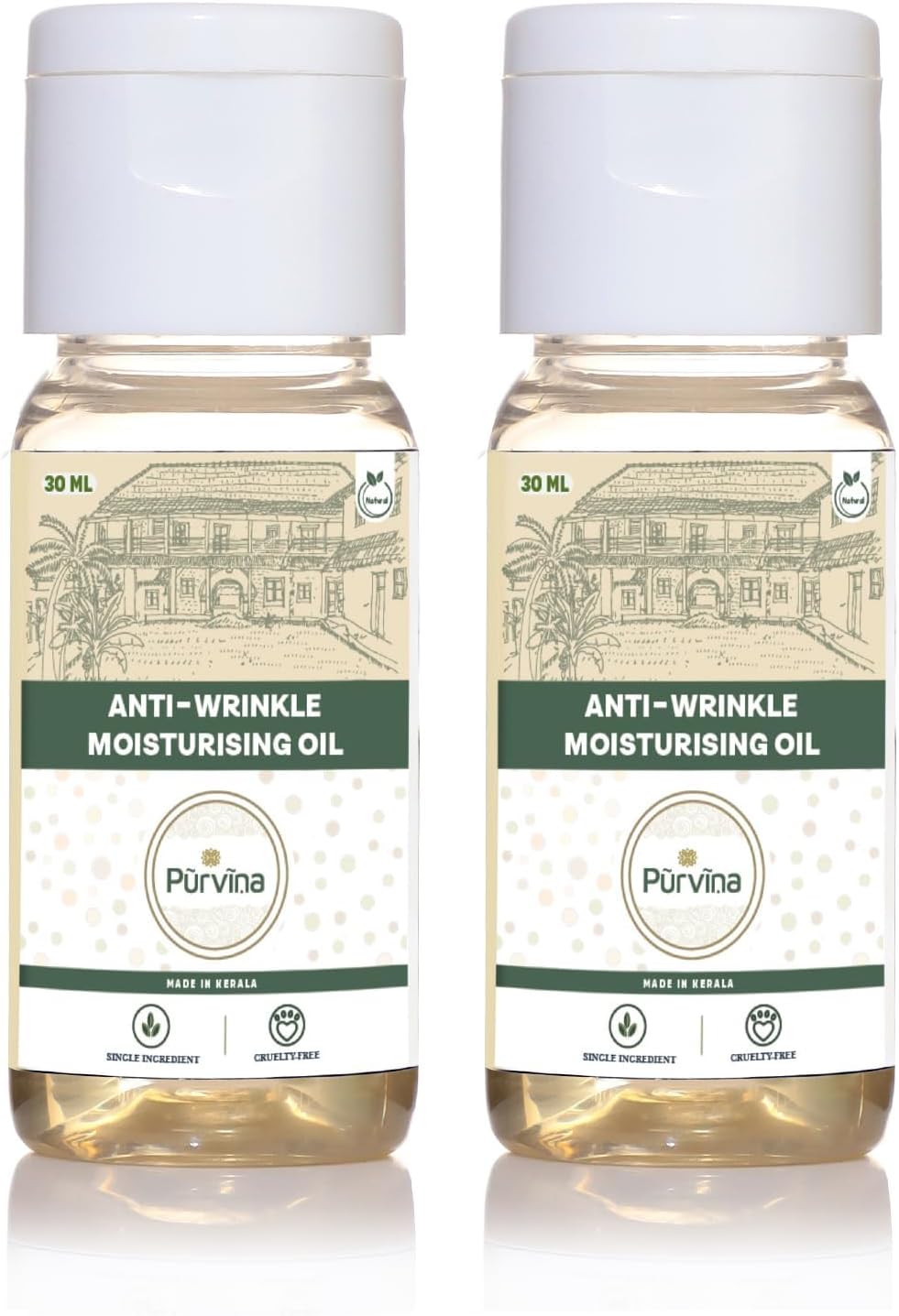 Purvina ® Anti Wrinkle Moisturising Oil 30 ml (Pack of 2) | Handmade from Coconut Milk | Anti Aging | Moisturising Face Oil