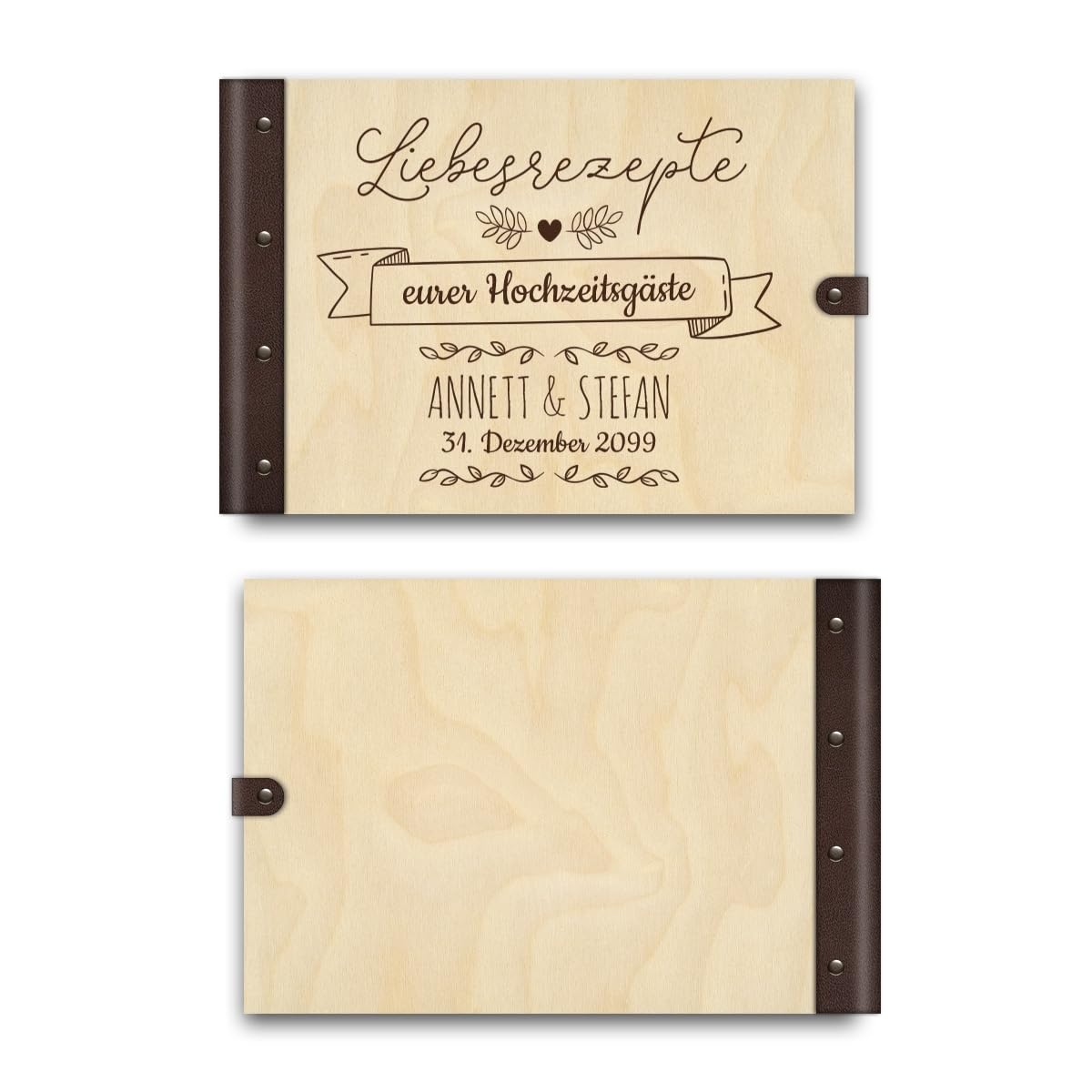 Personalisiertes Kochbuch echtes Holz DIN A4 Rezeptbuch zum selber Ausfüllen mit Lasergravur - mit 72 Blatt / 144 Seiten Naturpapier Weiß
