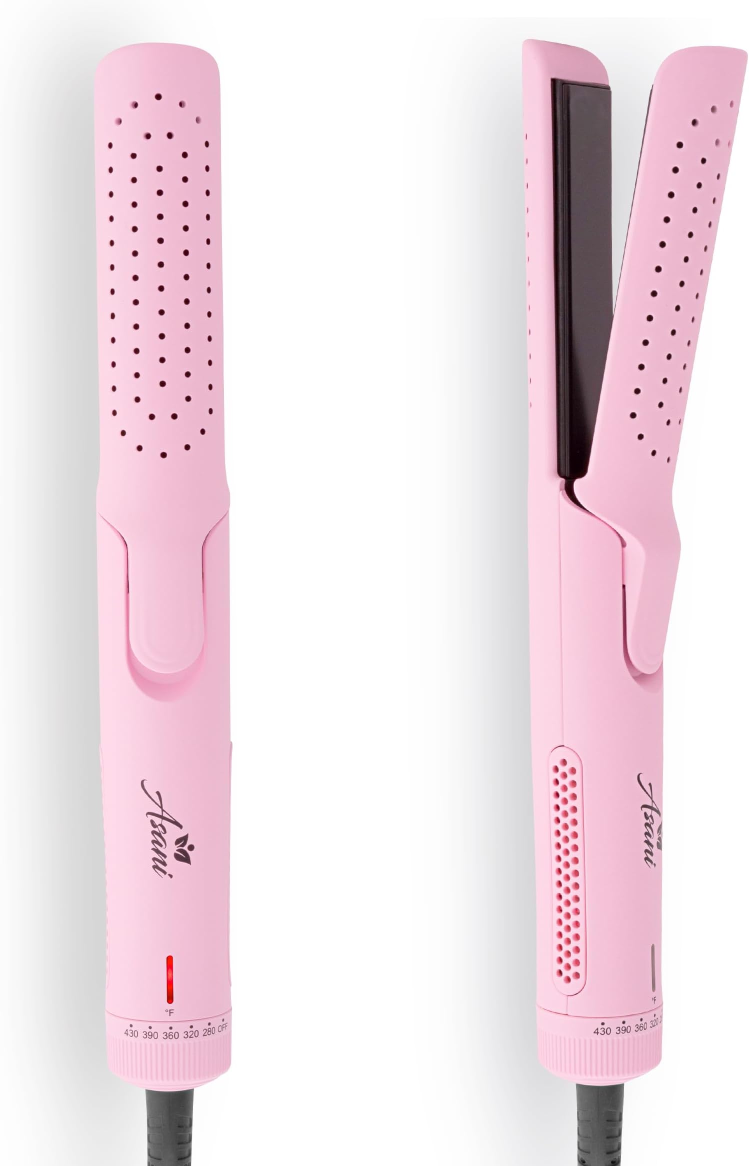 Asani 360° Airflow Styler - 2-in-1 Professional Curling Wand & Hair Straightener - Flat Iron Curler with Cooling Fan, Air Vents - Crimper Styling Tool for Volume & All-Day Curls - for All Hair (Pink)