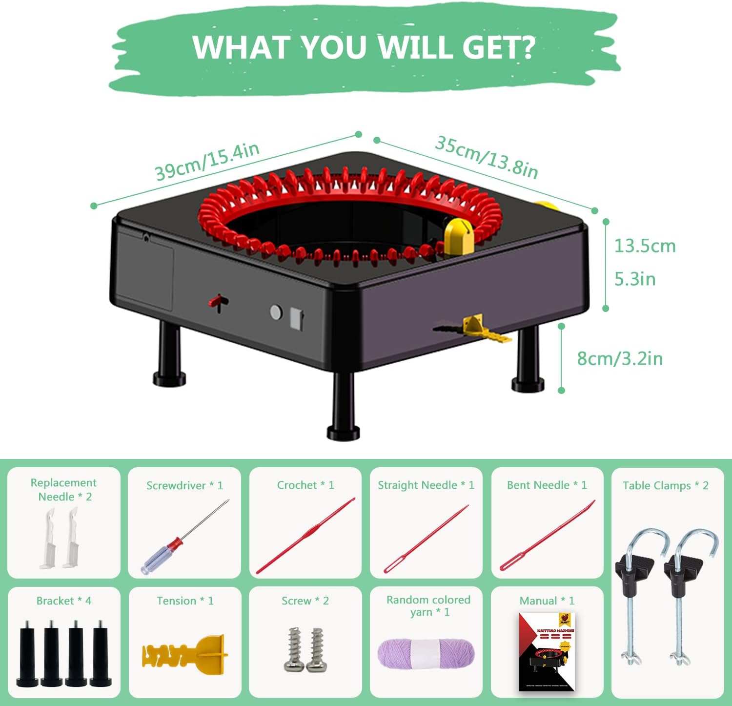JAMIT Knitting Machine 48 Needles Knitting Crochet Machines for Adults and Beginners, Smart Knitting Loom Machine for Hat, Socks, Scarves, Gloves, Knitting Looms Board Rotating Double Knit Machine Kit