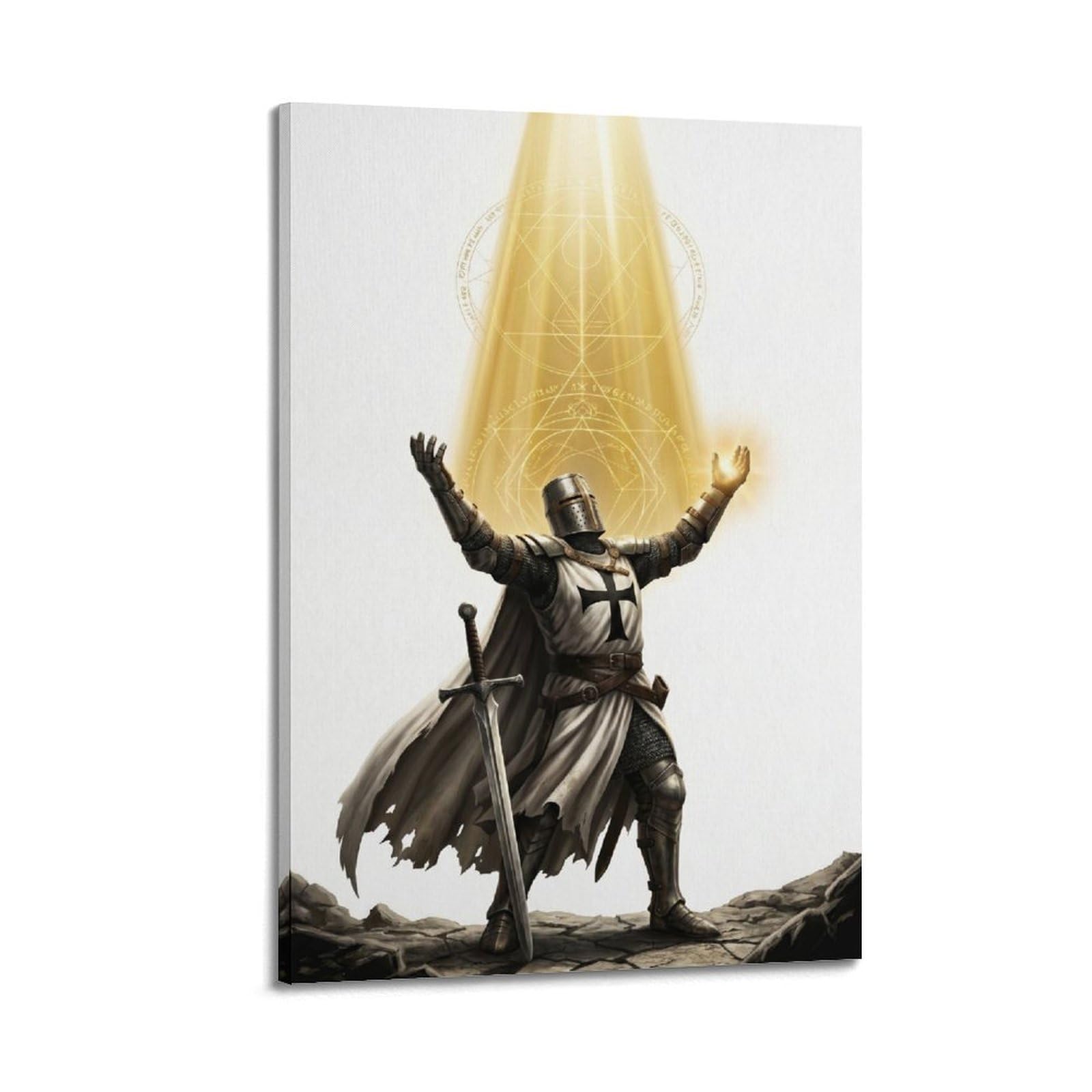 OKNGB Vintage Knights Templar Poster Sacred Blessing Medieval Armor Decorative Painting Canvas Art Picture 24x36inch(60x90cm)
