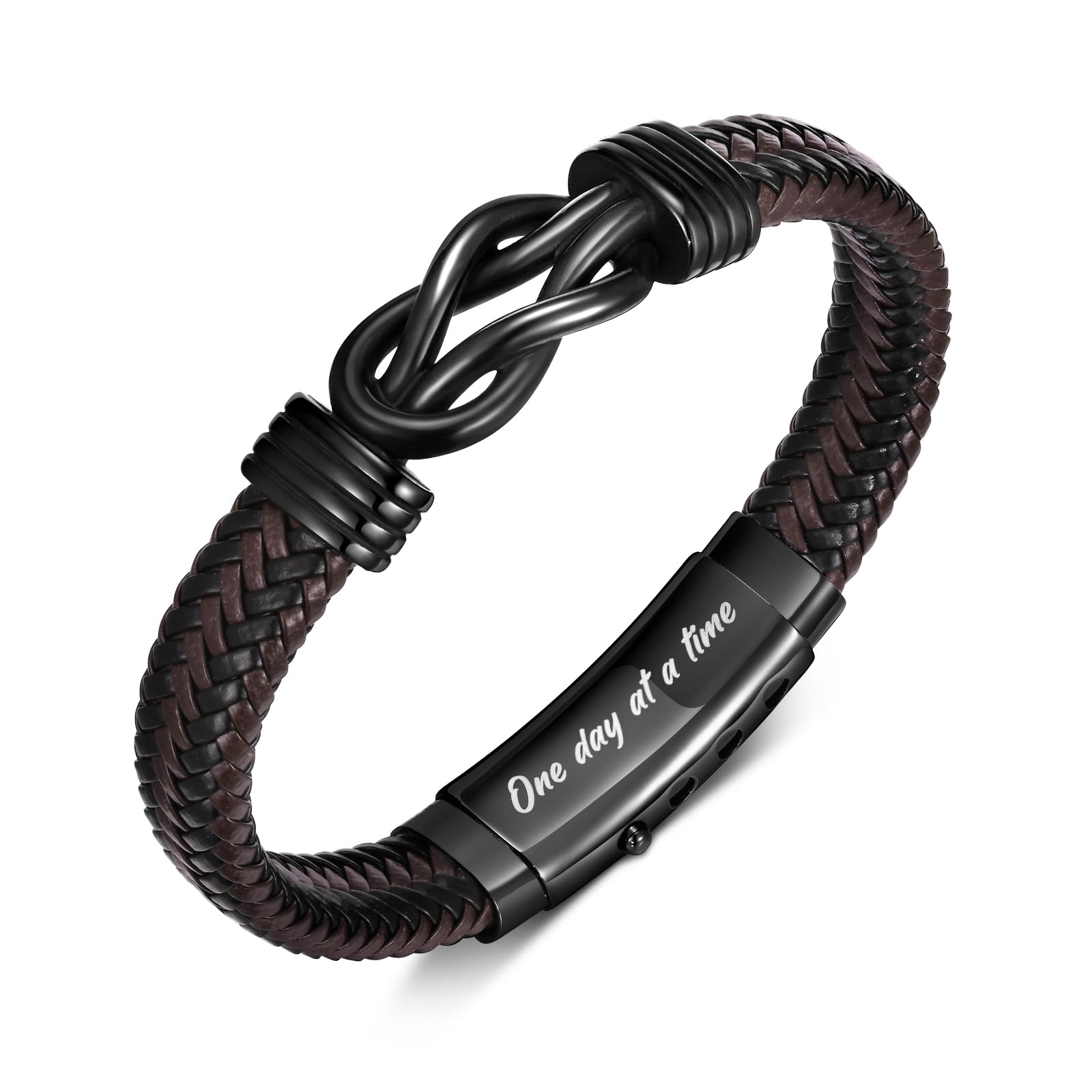 VNOX Men's Inspirational Mantra Engarved Handmade Braided Leather Adjustable Cuff Bangle Bracelet Encouragement Motivational Gift for Men