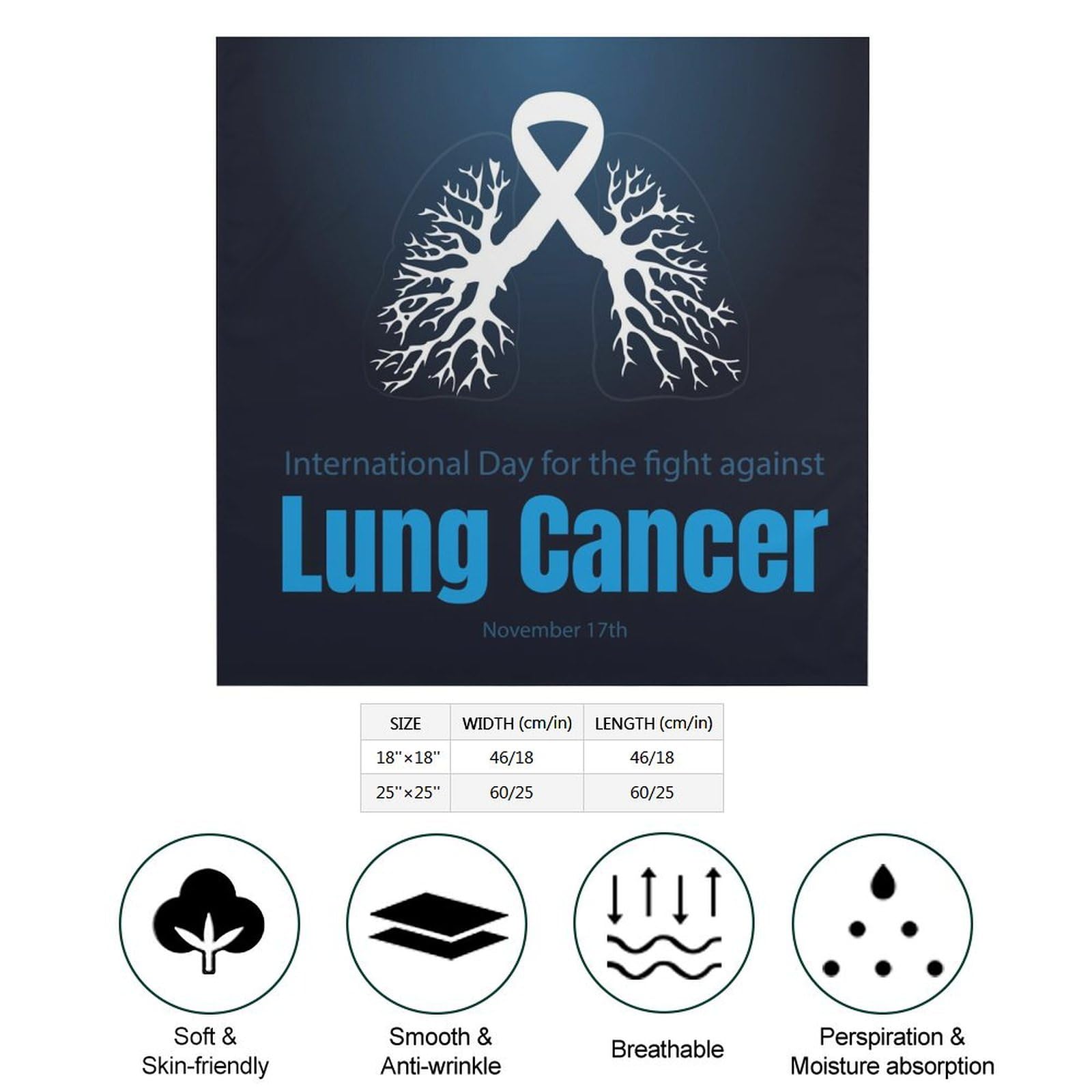 Csemeie I Wear White Lung Cancer Awareness Month Bandana Hair Scarf Headband Adjustable Neckerchief for Men Women Decor