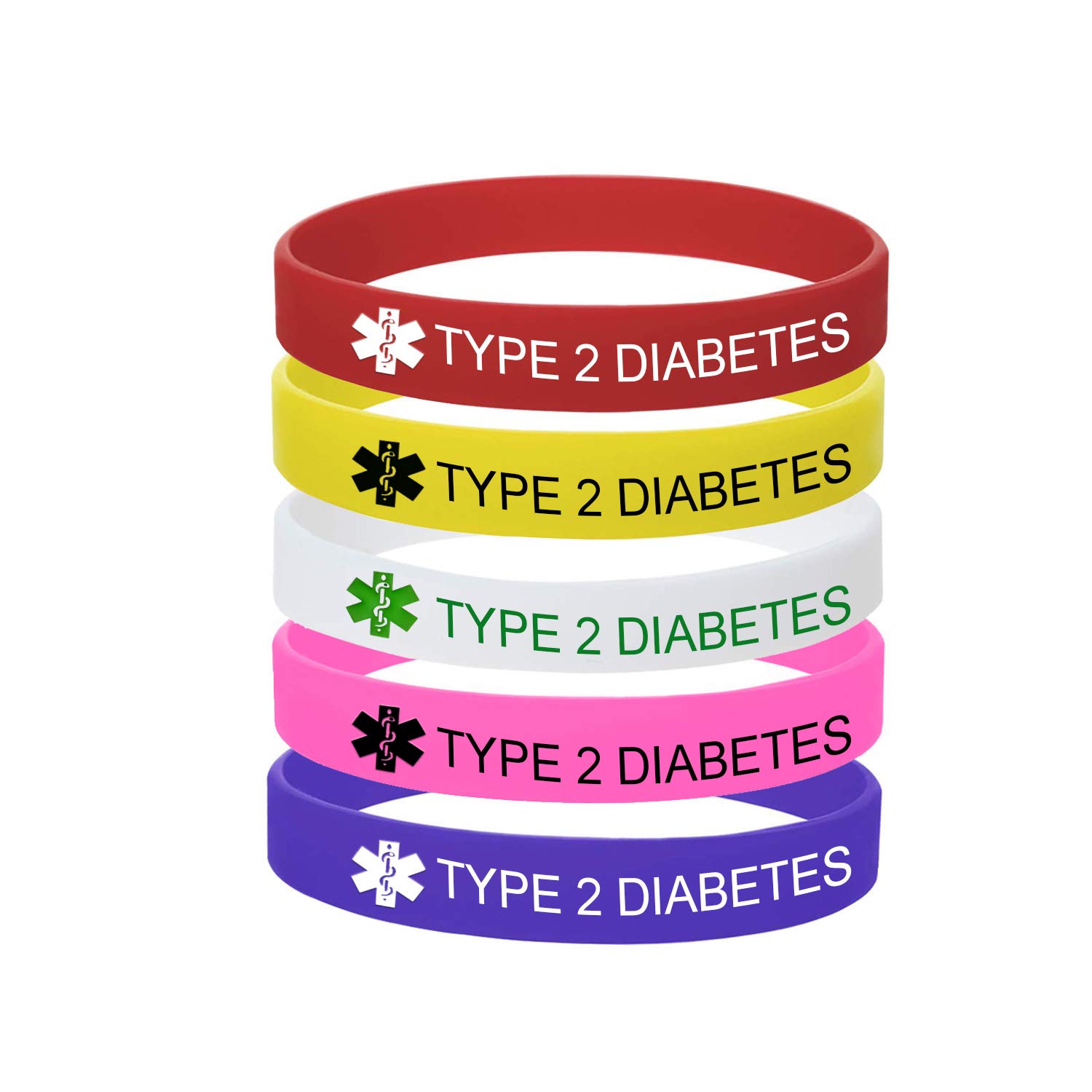 5 Color Pack-Personalized Engraved Medical Alert ID Jewelry Food Drug Allergy Bracelets,100% Silicone Rubber ID Survivor Bracelet Band,Emergency Contact Bracelet,Diabetes Bracelet,5.5"-7.9"