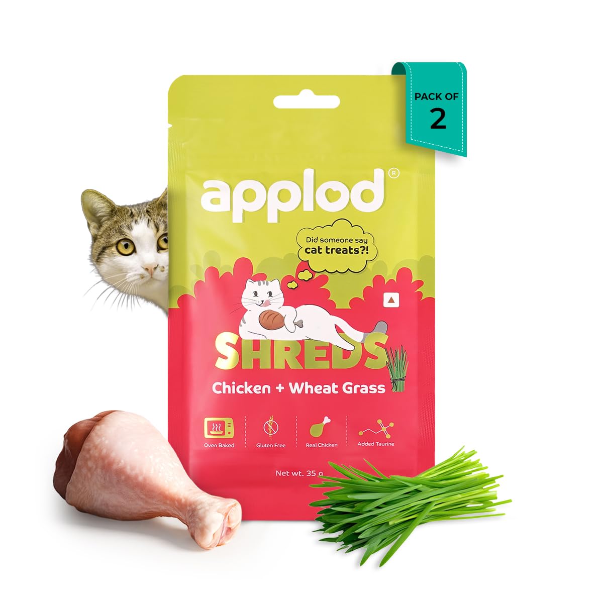Applod Chicken with Wheat Grass Soft Cat Treats, 70g (2-Pack)