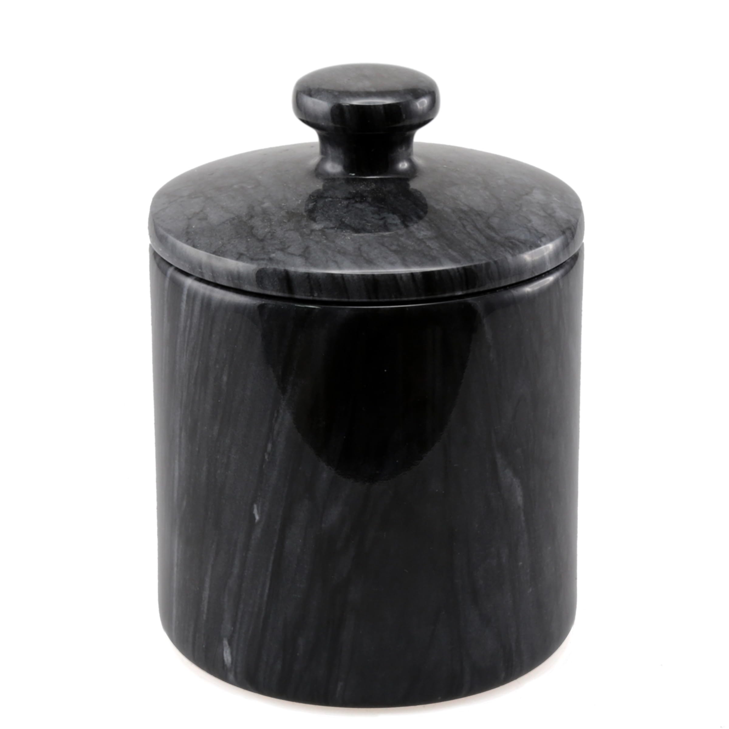 Creative Home Hand Carved Natural Black Marble Storage Jar Heavy Duty Taiwan Yushan Stone for Cotton Balls Jewelry Bathroom Essentials Chemical-Free and Eco-Friendly, 3.8 Diam. x 5.2 H Inch