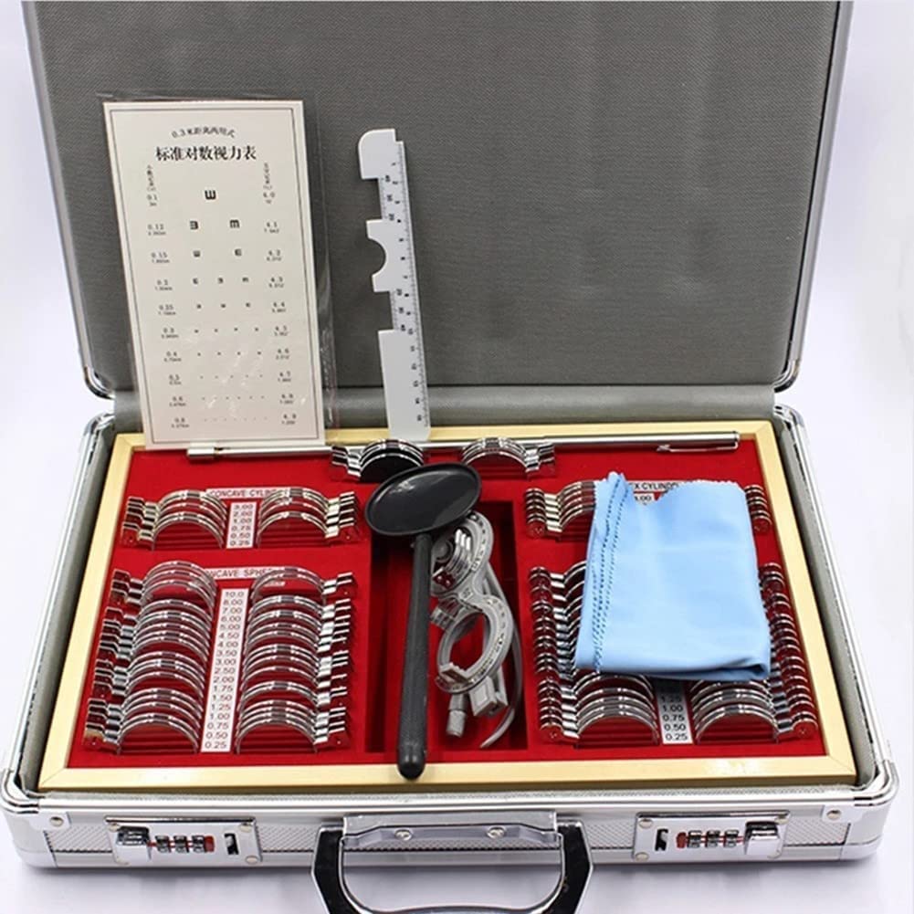 Set di Lenti di Prova ottiche da 104 Pezzi, Custodia per Cerchio di optometria per Lenti ottiche con Telaio di Prova per Occhiali di misurazione, Kit di Cerchi in Alluminio per Ottico di optometria