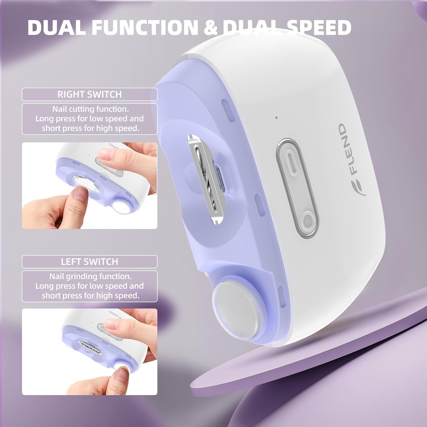 Elektrischer Nagelknipser, Automatischer 2-in-1 Nagelschneider & Feile, kabellos wiederaufladbar mit LED, sanft & leise, hautschonend für Babys, Kinder, Erwachsene, Senioren, sicheres Schneiden