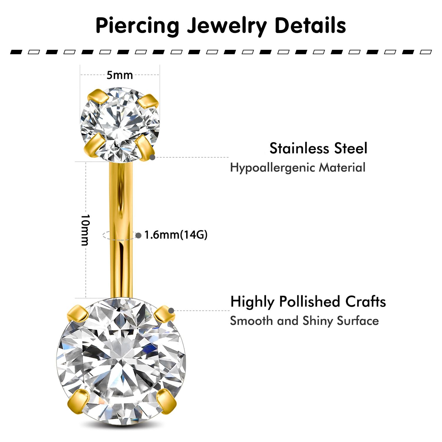 MODRSA 14G Zestaw do przekłuwania pępka z igłami do przekłuwania ciała Profesjonalne narzędzia do piercingu ciała do pępka Biały Diament CZ Banan Piercing