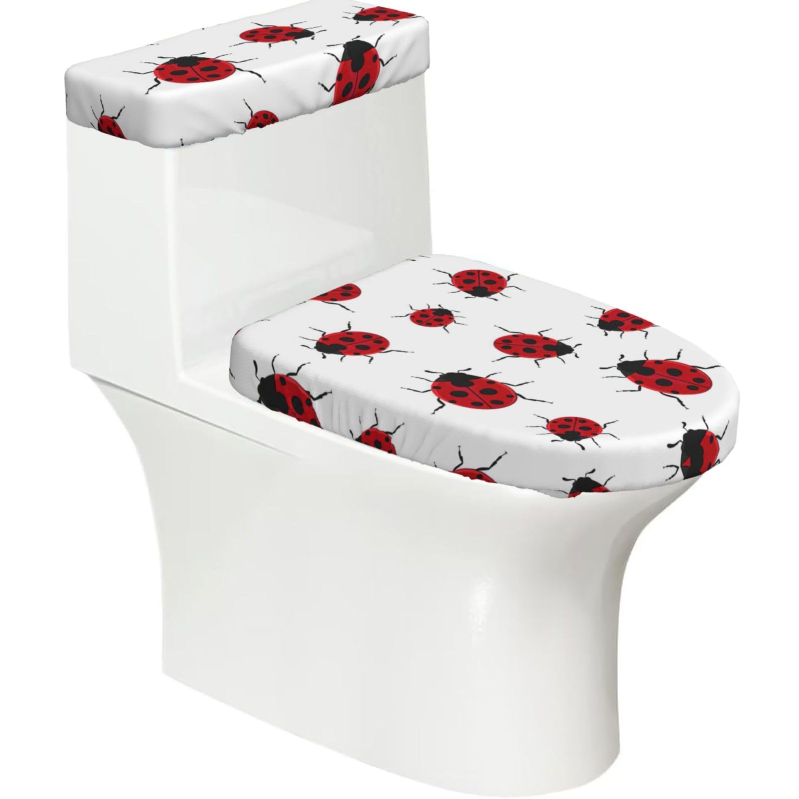 Ladybug Print Toilet Seat Lid And Tank Covers Universal Fit Smooth Seat Cushion Easy To Clean For Home Hotel