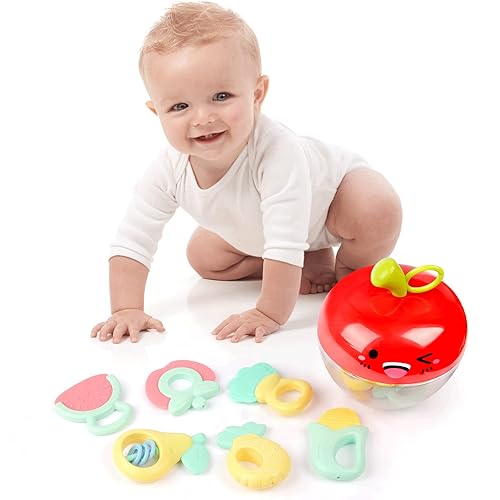 Miniatura 6 de Aumuko 8 juguetes de sonajeros para bebés de 0 a 12 meses juguetes sensoriales de desarrollo temprano para bebés juego de regalos con mordedor