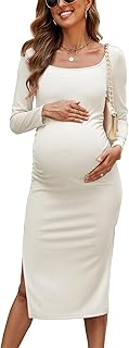 2025 Women's Split Maternity Dress Fine Ribbed Ruched Pregnancy Clothes Baby Shower Dresses - Buy now