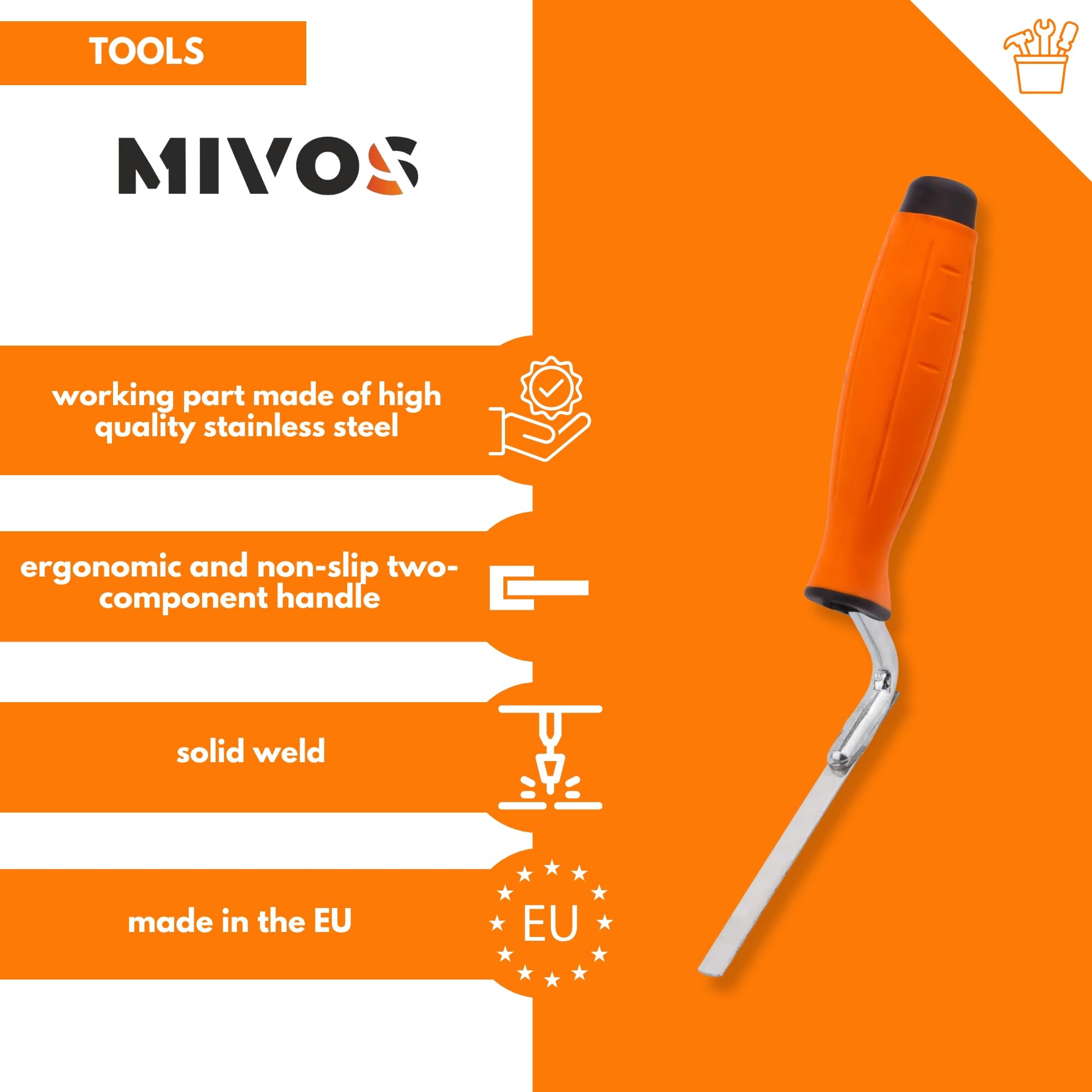 Mivos Joints Trowel 8 mm, Stainless Steel, Tuck Pointer for Brick Joints Stone Clinker, Macon Trowel with Non-Slip Handle - Image 2