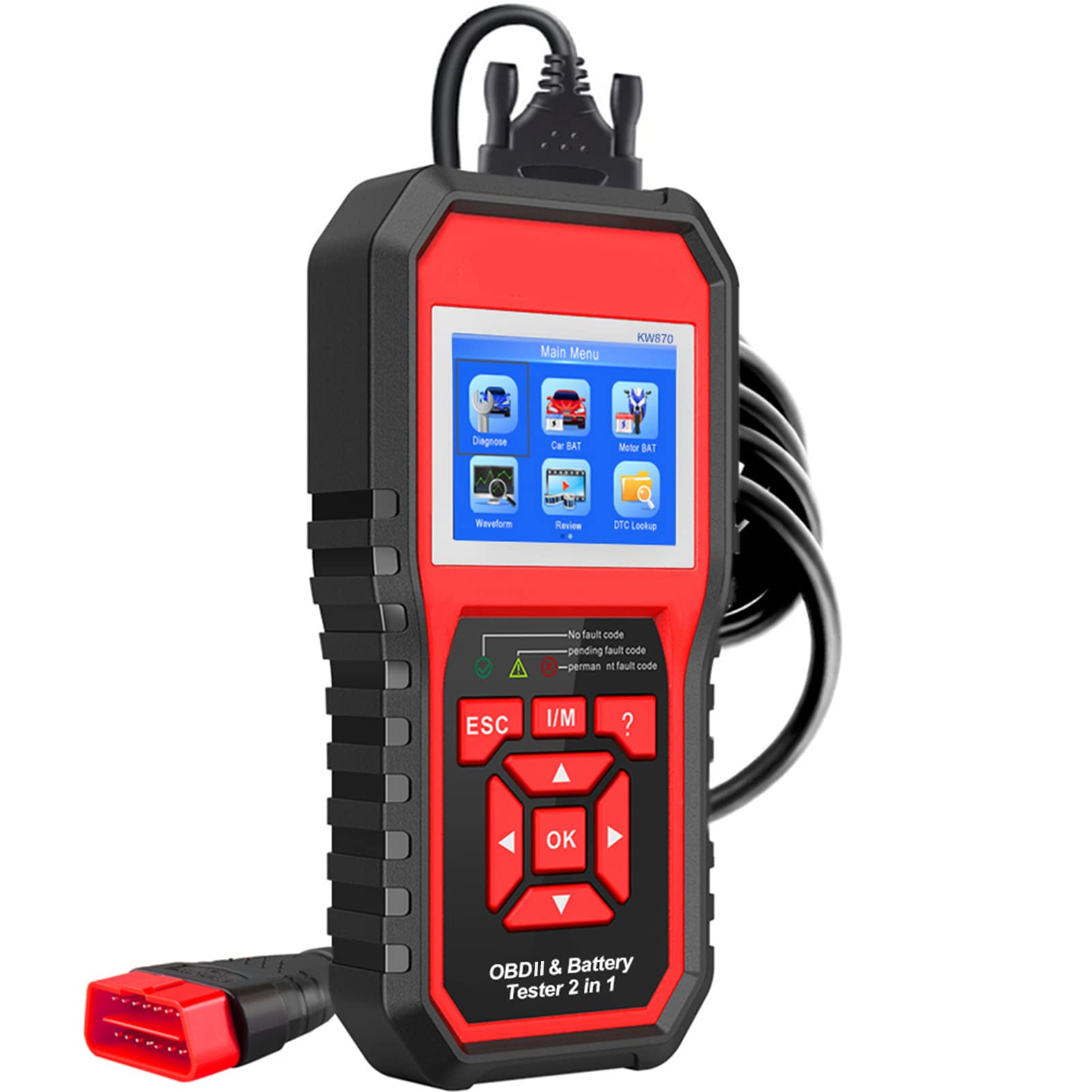 KW870 Scanner di Codici Diagnostico Automatico Professionale con Tester Batteria, per Proprietari di Veicoli, Strumenti Scansione Diagnostica Automatica 2 in 1 per Officina Riparazioni Auto