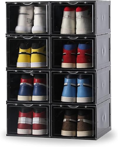 Clemate Caja de almacenamiento de zapatos, juego de 8, caja de zapatos de plástico transparente apilable, caja de zapatos frontal con tapas,
