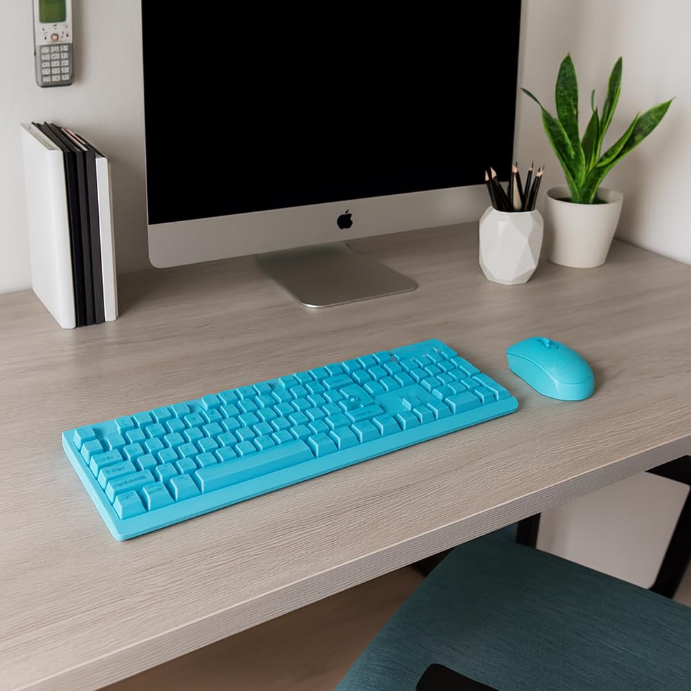 Vetrineinrete® Tastiera più mouse Wireless senza fili con design moderno connessione stabile 5 colori disponibili (Celeste)