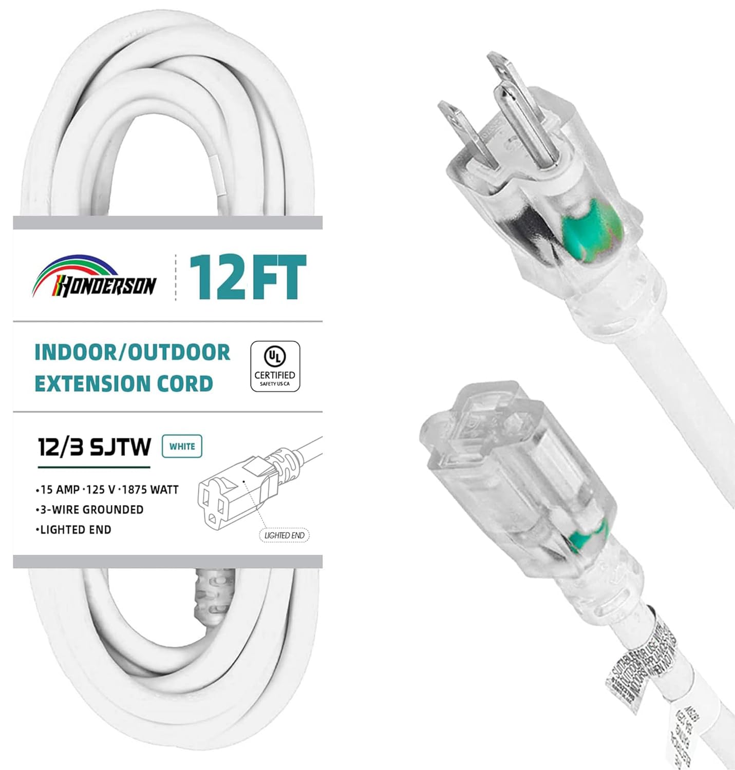 HONDERSON 12 Ft White Outdoor Extension Cord