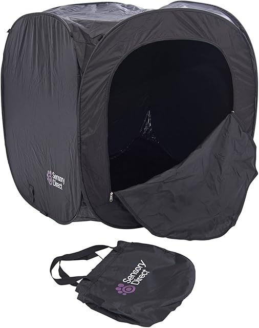 Sensory Direct Pop Up Dark Tent - 120cm Square, Blackout Den Cube for Kids & Adults with Sensory Processing Disorders or Autism | Use with UV Lights & Toys | Sensory Safe Space For Home or Travel