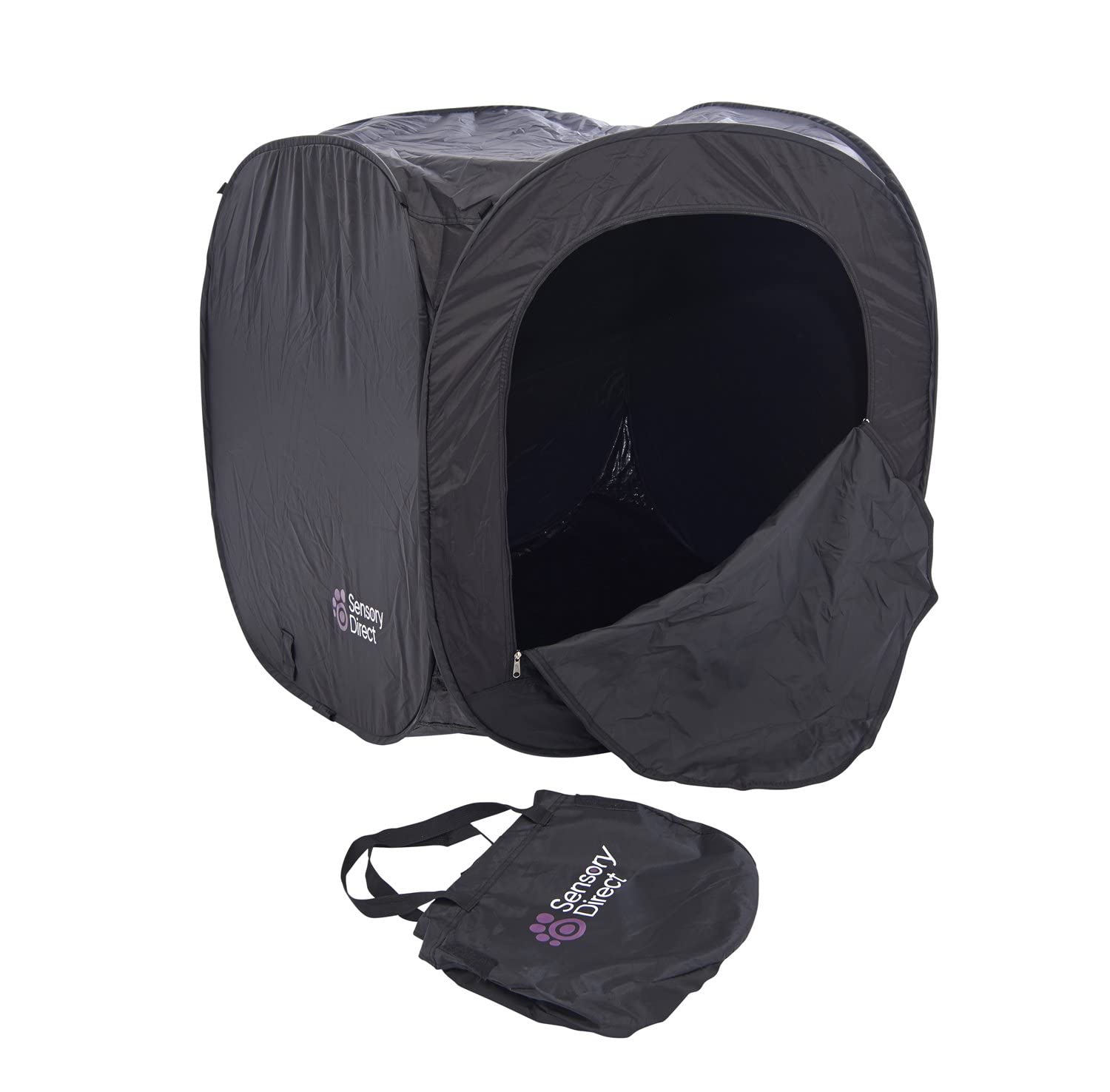 Sensory Direct Pop Up Dark Tent - 120cm Square, Blackout Den Cube for Kids & Adults with Sensory Processing Disorders or Autism | Use with UV Lights & Toys | Sensory Safe Space For Home or Travel