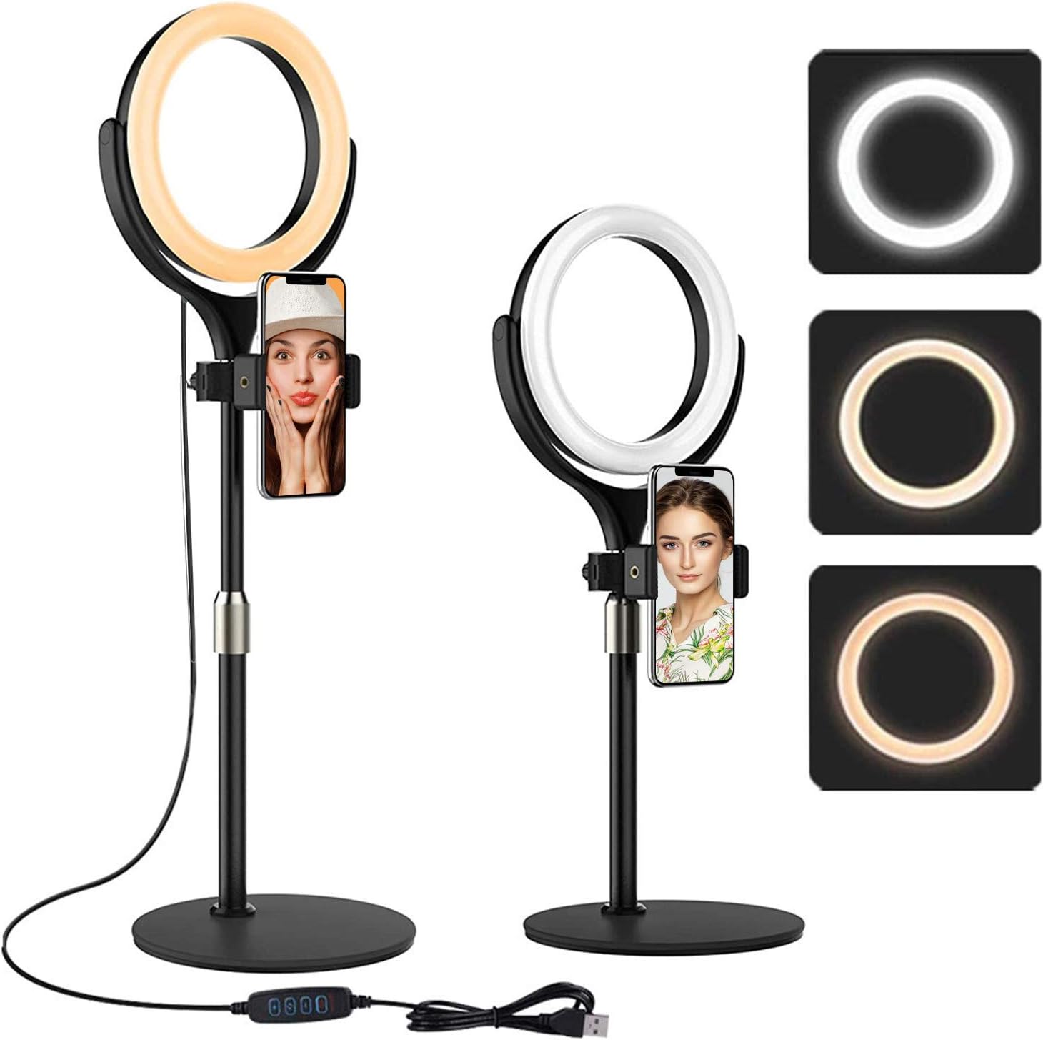 Ring Light with Stand, Desktop Ring Light with Phone Holder for Laptop