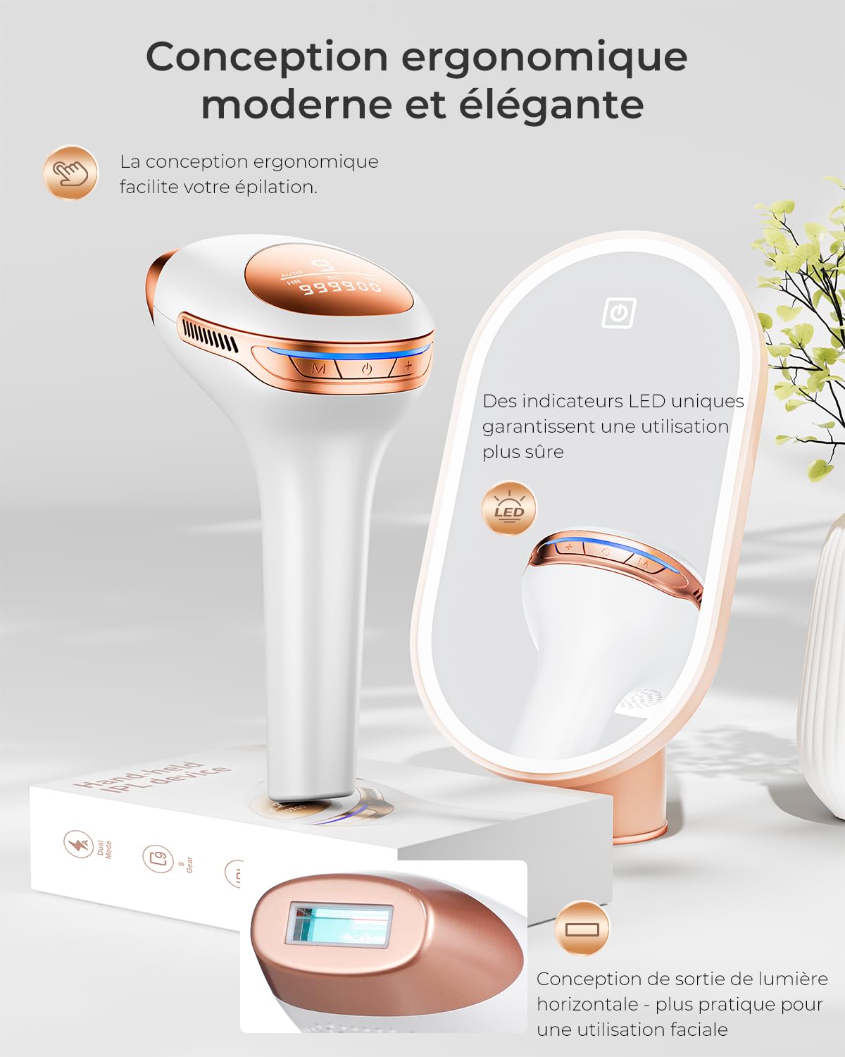 Épilateur Lumière Pulsée, IPL Épilateur Laser avec Fonction 3-en-1 et 21J et 9 Niveaux d'énergie, 600NM-1200NM Épilation laser pour Femme et Homme, Visage, Corps