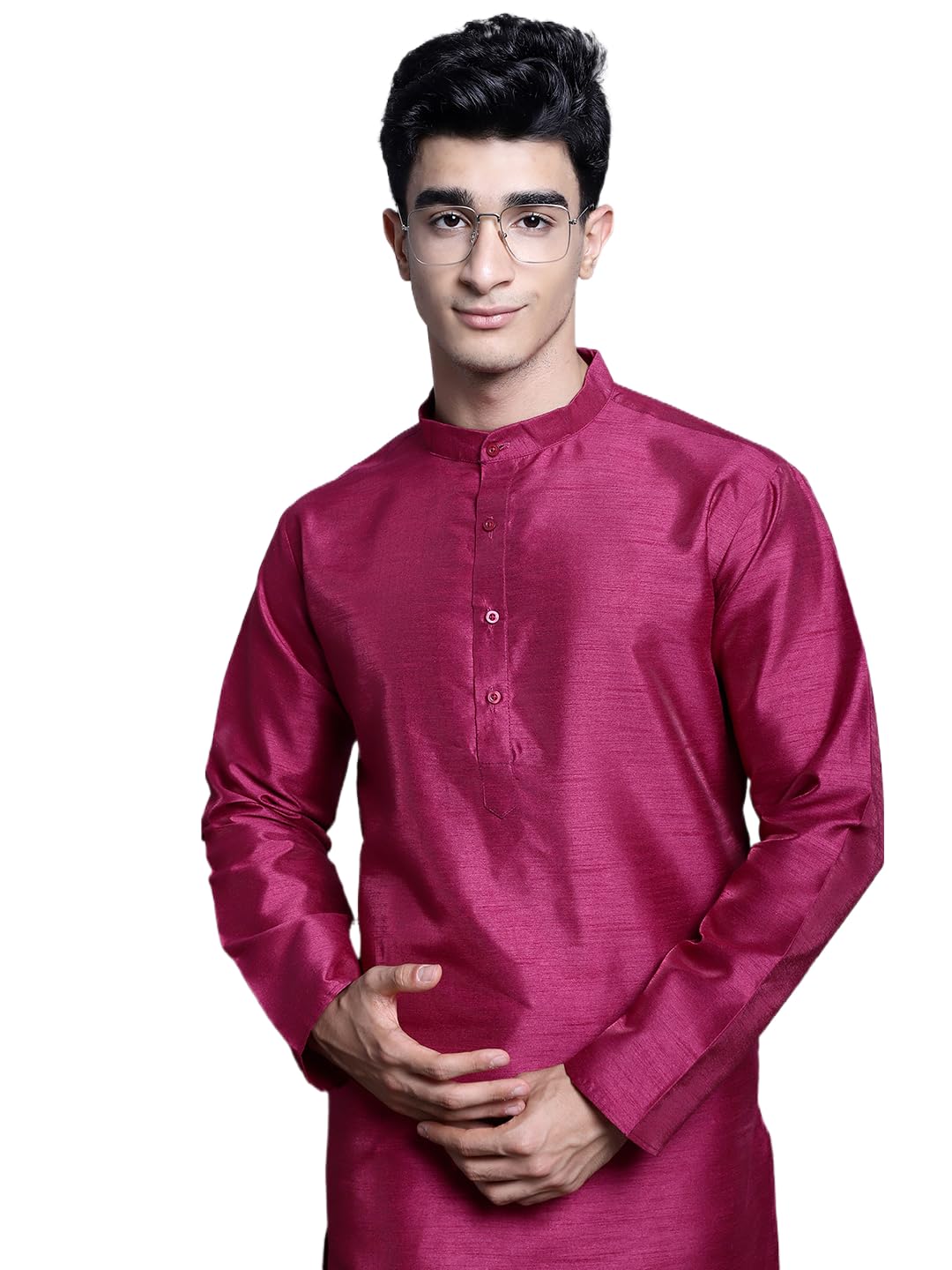 jompers Men's Solid Dupion Silk Kurtas (Purple, M)-picture-19