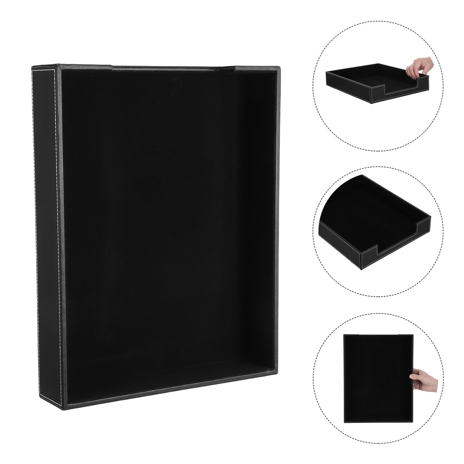 BESTonZON Vassoio Portadocumenti per Scrivania in Pelle Pu Nero, Organizzatore di File per Ufficio Impilabile, Porta Lettere A4 per Desktop, Supporto Cartaceo Resistente e Accesso Rapido