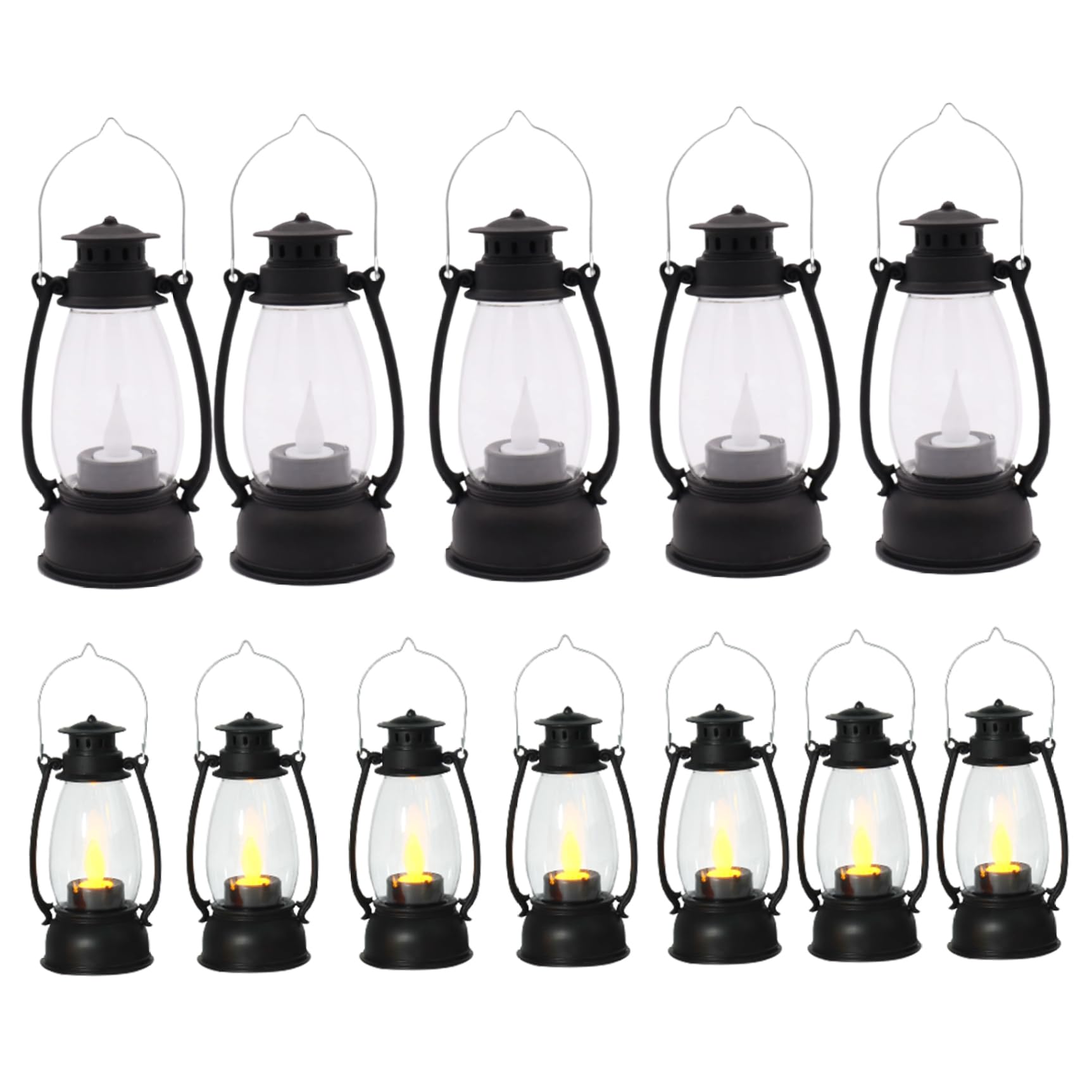 Peosaard Black 6*13.5Cm Table Lanterns For Centerpieces, Candle Lantern 12Pcs 6 In Flickering Led Black Lanterns Decorative Mini Vintage Hanging Table (Battery Included), Decorative Outdoor