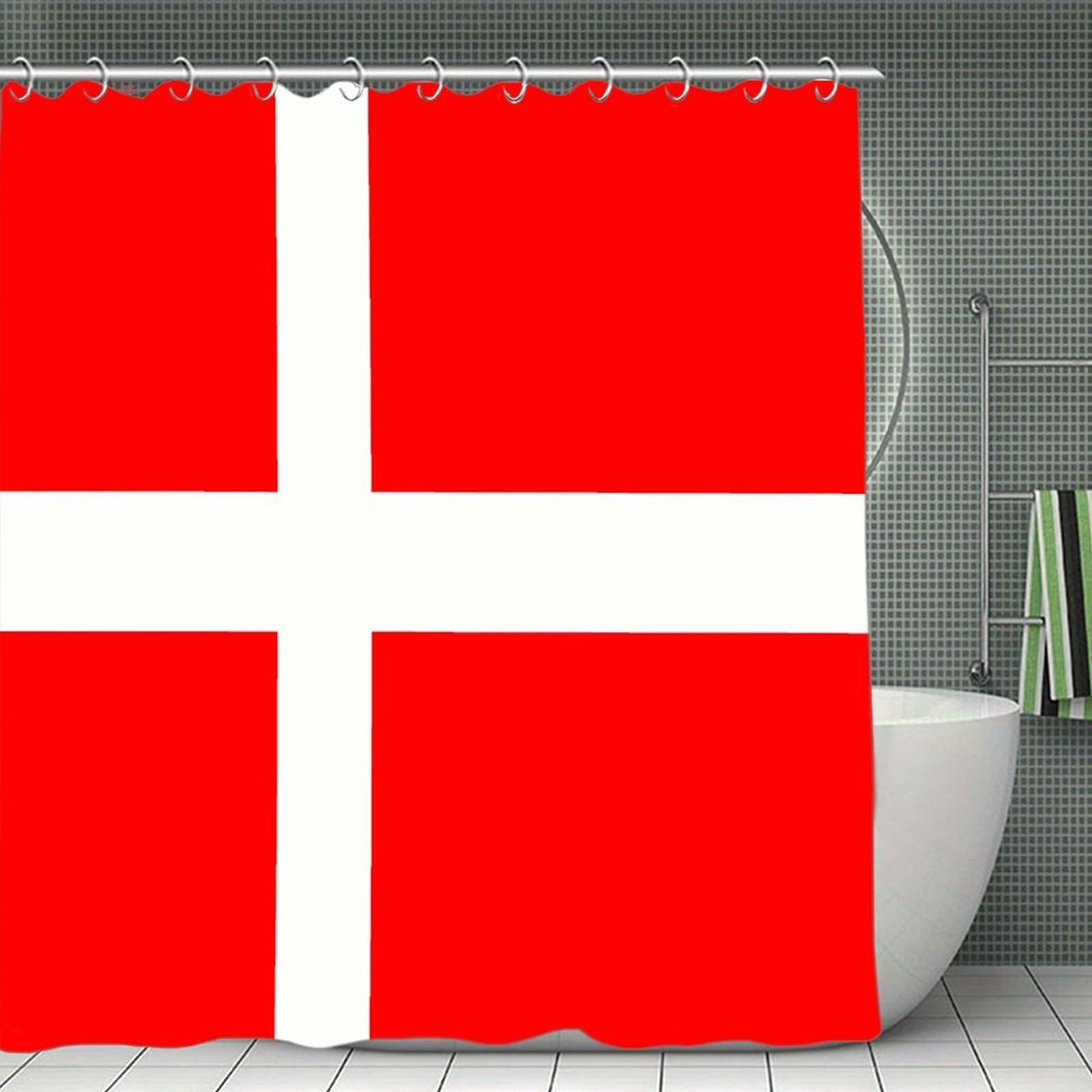 FekiLoot Denmark Danish Flag Shower Curtain Minimalist Aesthetic Bath Curtain with Hooks Simple Water Resistant Bathroom Shower Curtains Cute Blackout Privacy Curtains Cloth Curtain