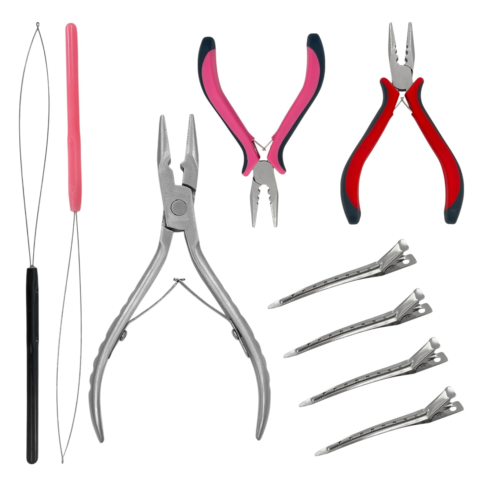 Hair Extension Pliers, Hair Tinsel Tool, Extensions Clamp Kit, For Micro And Nano Ring Hair Extensions (Pink)