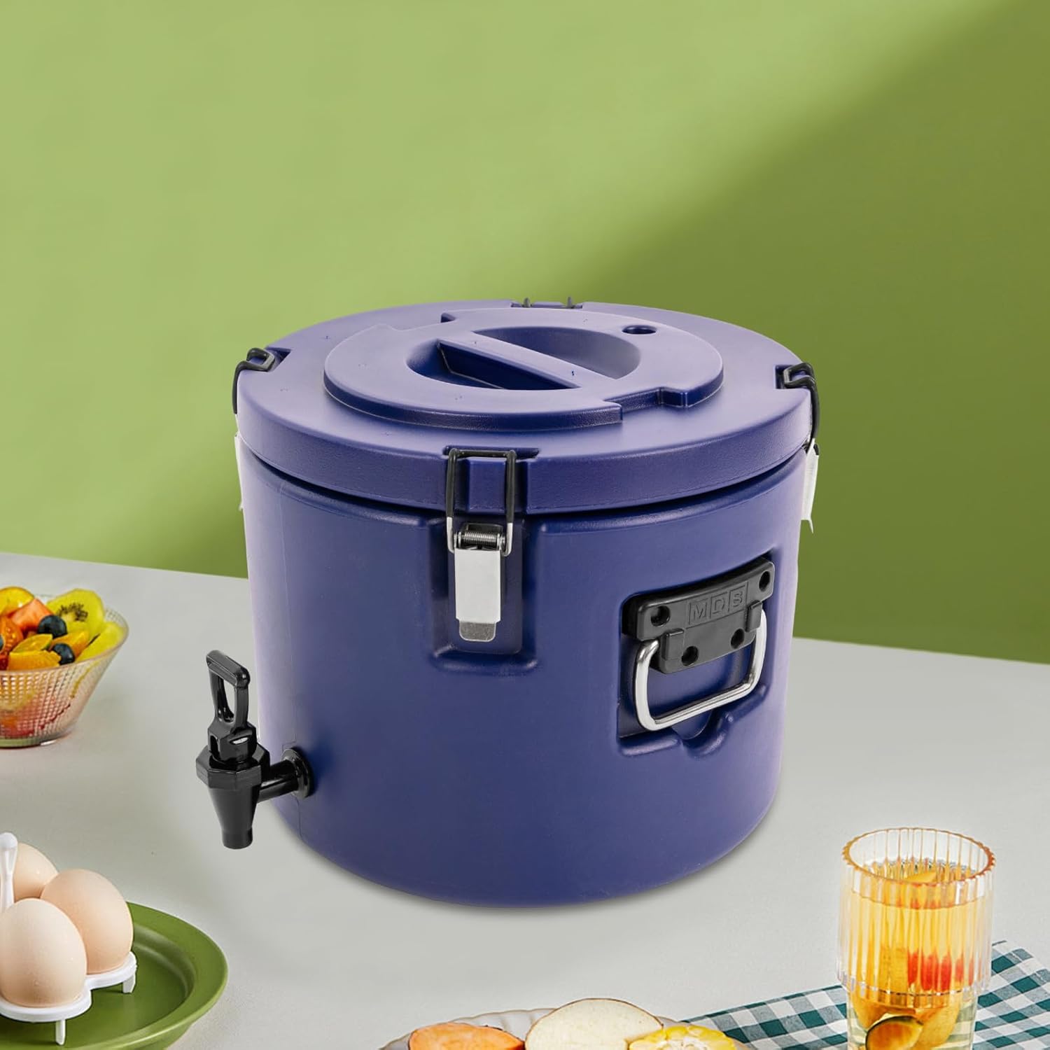 5 Gallon Insulated Beverage Cooler, Food Warmers, Dispenser with Stainless Steel Interior and Faucet, Portable Sports Cooler for Camping, Outdoors, Fun Round Water Jug, Insulated Food Carrier. Blue