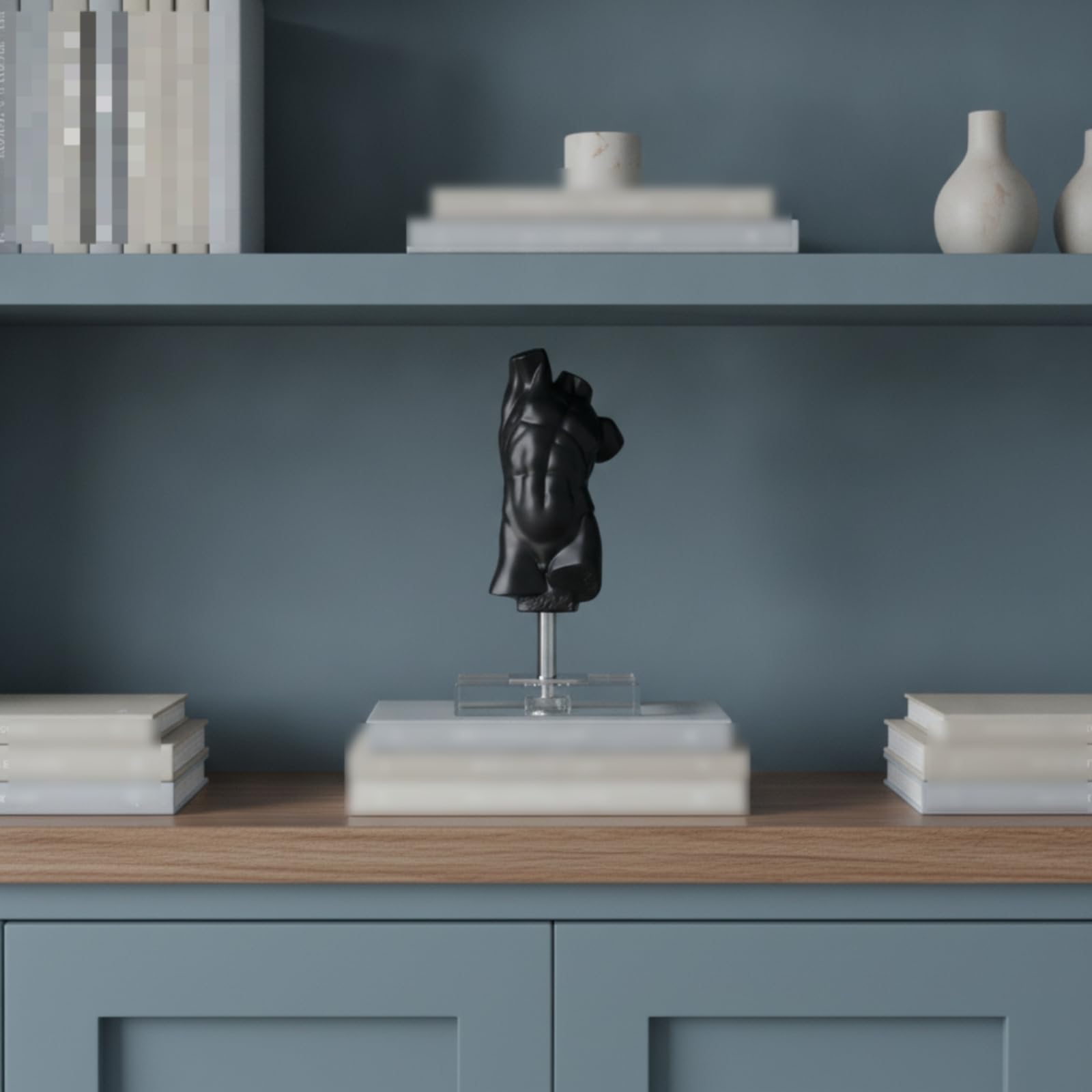 Scultura Concettuale Nerosatino Scultura con Base in Acrilico Moderno Figura Decorativa Moderna per Interior Designer, Soggiorno, Libreria, Ufficio
