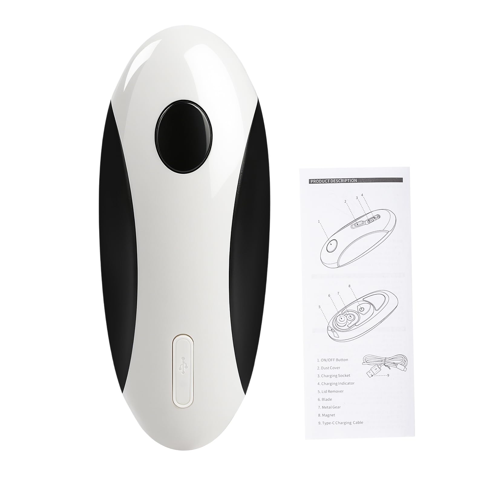 Apriscatole elettrico automatico, portatile, ricaricabile, con magnete per tutte le lattine, ricarica di tipo C, senza fili, per casa e campeggio (16 x 6,5 x 5,5 cm)