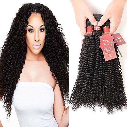 Moda Mode Kinky Curly Human Hair Weave Virgin Hair Extensions Unprocessed Brazilian Human Hair Curly Wavy Hair 3 Bundles Natural Black (20 22 24 Inch)