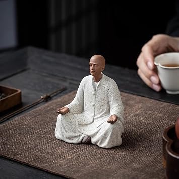 10cm Purple Sand Praying Buddhist Monk Zen Statue Meditation Ceramic Buddha Study Desk Pen Rack