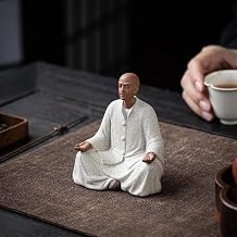 10cm Purple Sand Praying Buddhist Monk Zen Statue Meditation Ceramic Buddha Study Desk Pen Rack