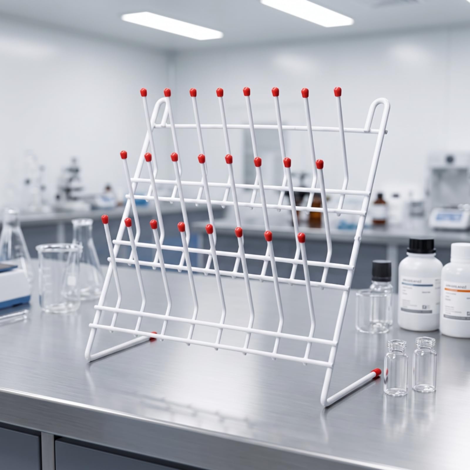Gralara Scolavetreria da Laboratorio Durevole Scolabeker Compatto Rastrelliera con Vassoio Sgocciolatoio per Laboratori, Ricercatori, 55 Posizioni