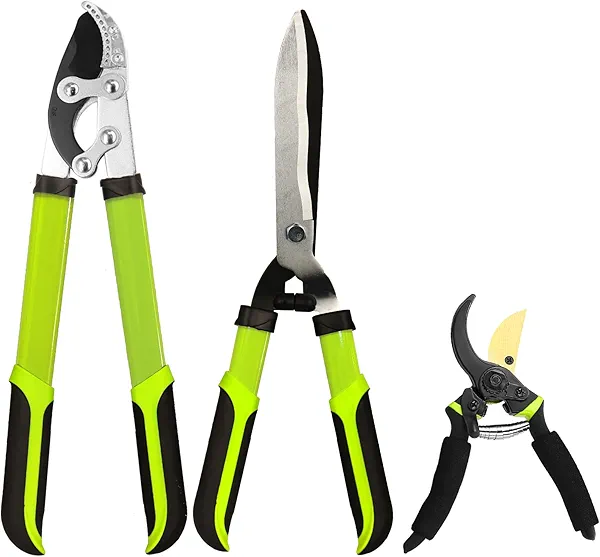 YRTSH Loppers Hedge Clippers Garden Shears, 3PCS Yard Tools Combo Set Tree, Shrub & Bush Care Kit for Lawn Garden, Branch Cutter with Compound Action Tree Trimmer & Trimming Borders