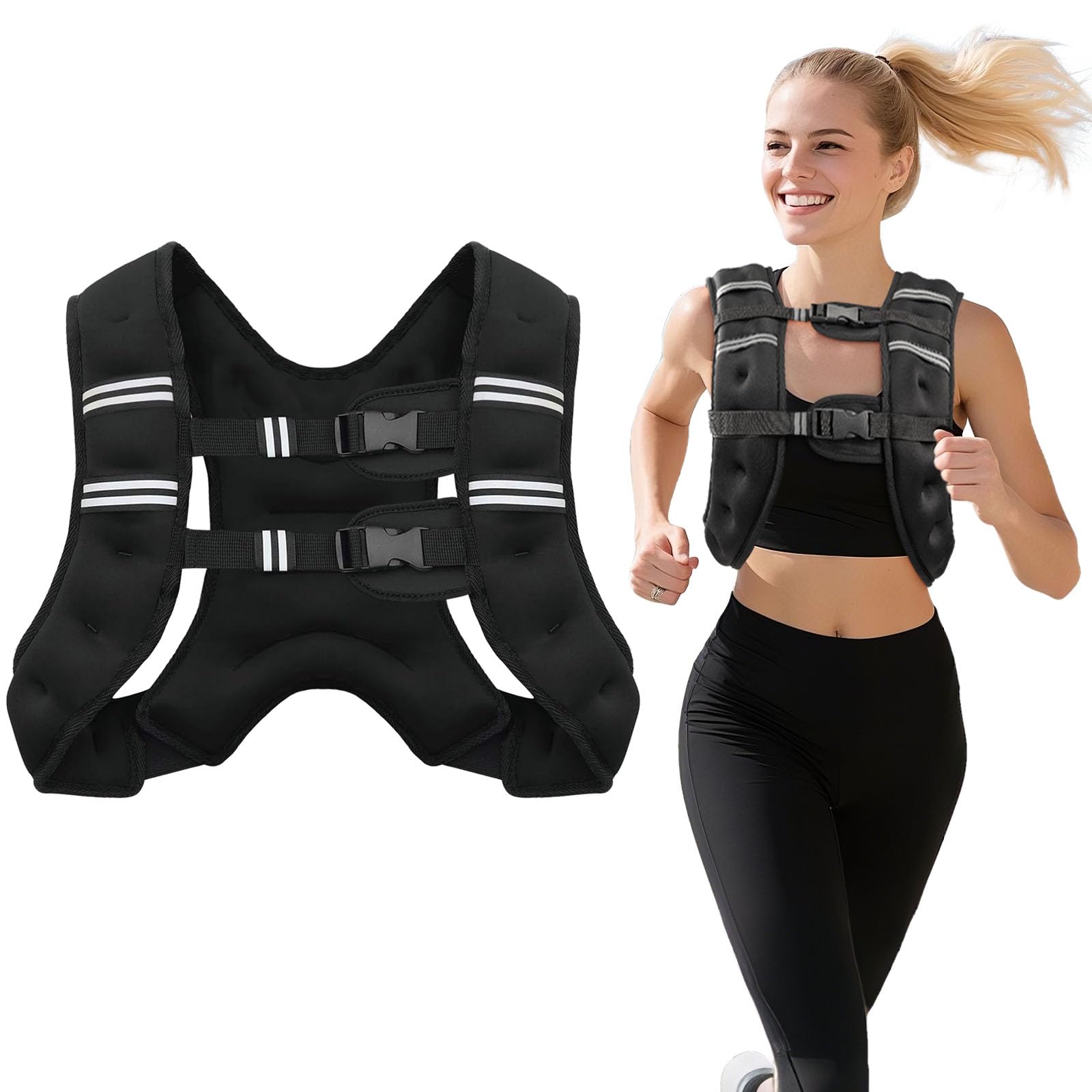 Wolliwa Weighted Vest Woman Men,8 12 16 20 Lb Weight Vest Sport Weighted Vest with Reflective Stripe Double Adjustable Buckle Straps Weight Vest with Pocket for Strength Training Running Jogging,12 Lb
