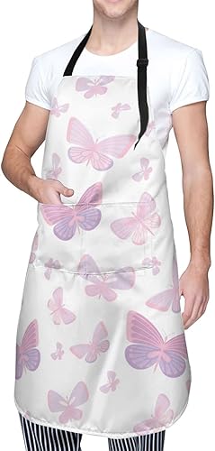 Miniatura 8 de Delantales para mujer con bolsillos, delantal de chef ajustable, correa para el cuello, delantal de cocina impermeable