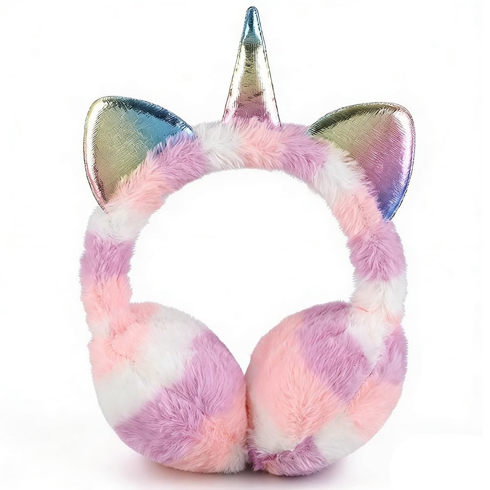 Yrpacfb Unisex Kids F Unicorn Earmuffs Or Kids, Oldable Ear Muffs, Cute Winter Warm Ear Warmer Plush Ear Covers Or Indoor And Outdoor
