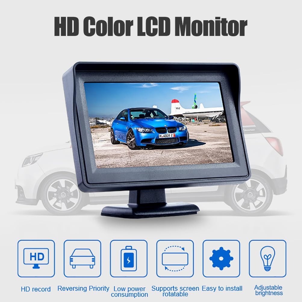 4.3 inch Color TFT LCD Display Screen Backup Camera Monitor only Rear View Reverse Monitor Display for Car SUV Van Truck(Power Supply: DC 12V)