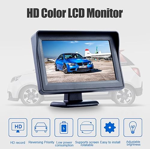 Miniatura 8 de B-Qtech Pantalla LCD TFT a color de 4.3 pulgadas, monitor de cámara de respaldo solo vista trasera para automóvil, SUV, camioneta, camión (fuente de
