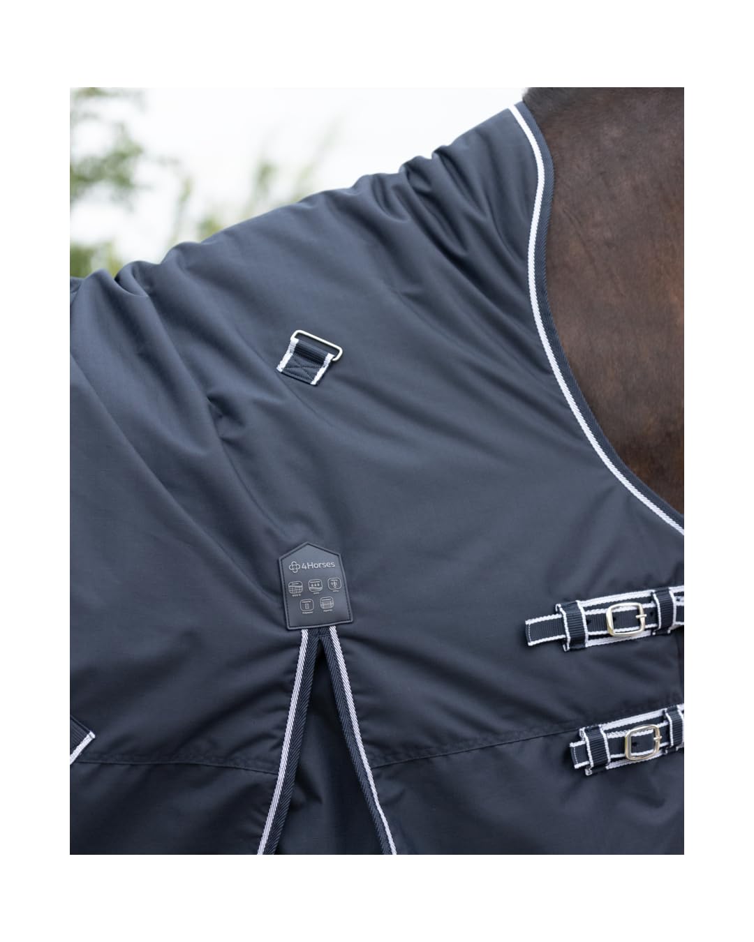 4Horses Outdoordecke Highneck Kalmar 50g für Pferde, wasserdichte Regendecke mit 50g Füllung, atmungsaktiv und Winddicht
