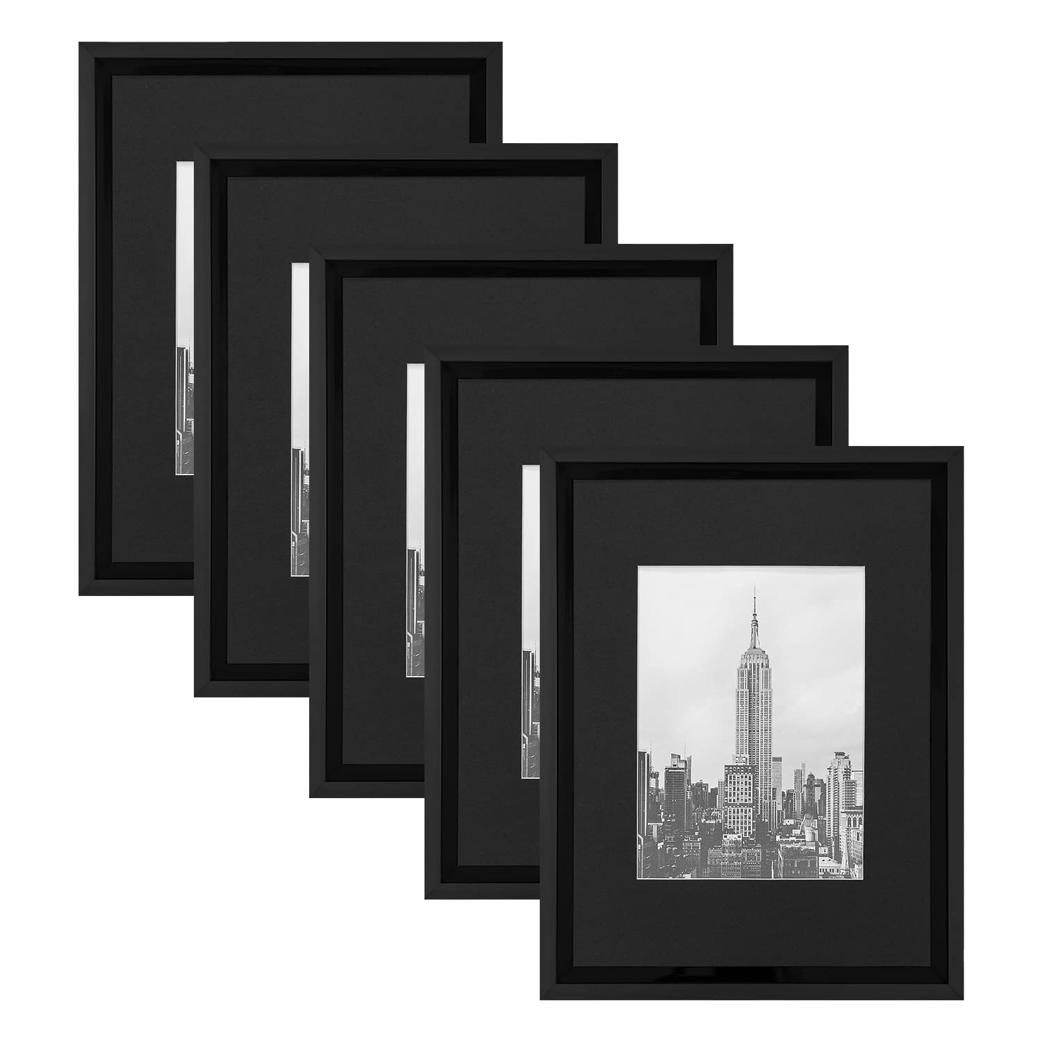 HOTURE Photo Frame Set, 5 Pieces, Display Pictures Includes Pad and Without Pad, Wall Gallery Photo Frames (16x20, Matte Black)